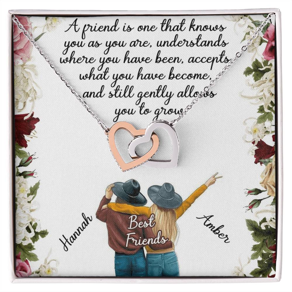 Best Friend Gift Necklace Interlocking Hearts Necklace Gift For Best Friend Birthday Gift For Friend Bff Necklace Gift Custom Name Card