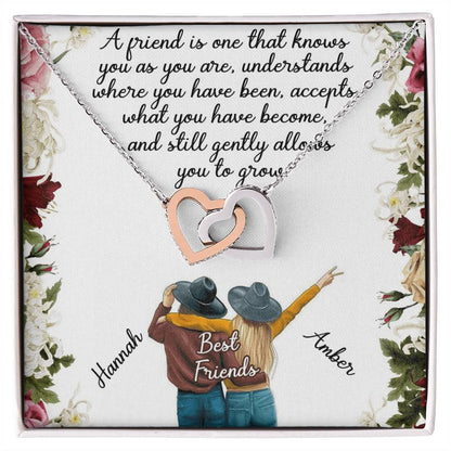 Best Friend Gift Necklace Interlocking Hearts Necklace Gift For Best Friend Birthday Gift For Friend Bff Necklace Gift Custom Name Card