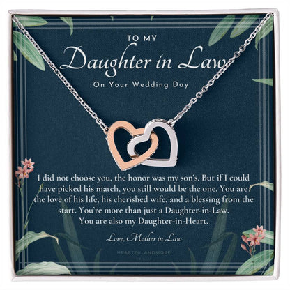 Daughter-In-Law Gift Necklace Wedding Gift Jewelry From Mother-In Law Gift For Bride Daughter-In-Heart Interlocking Hearts Necklace