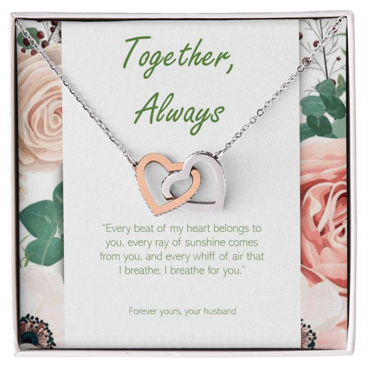 Two Hearts Necklace - Cubic Zirconia Stones Interlocking Hearts Necklace