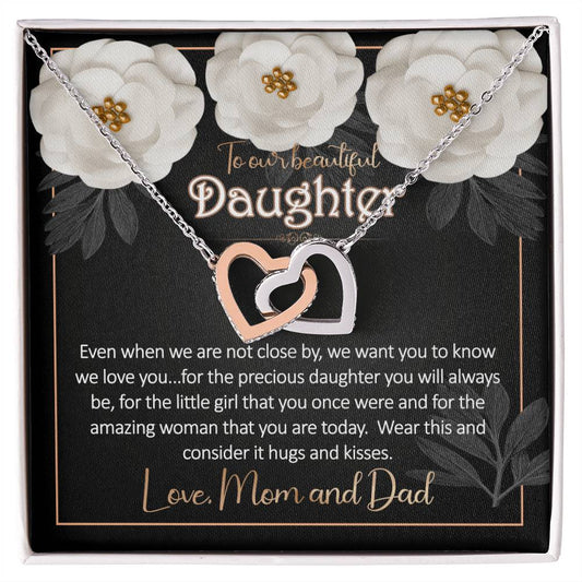 Daughter Away Necklace Gift From Mom And Dad Interlocking Hearts Necklace