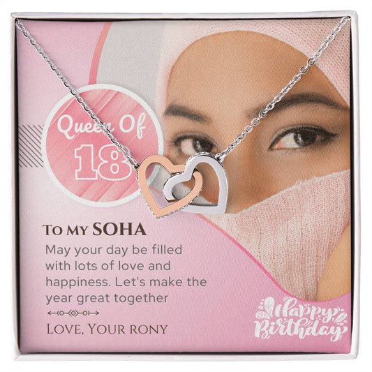 Birthday Gift For Her - Queen Of 18 Necklace Interlocking Hearts Necklace