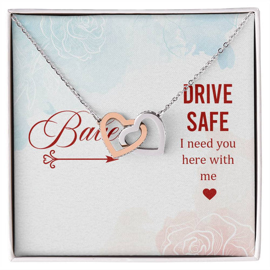 Babe - Drive Safe I Need You Here With Me - Interlocking Heart Necklace Interlocking Hearts Necklace