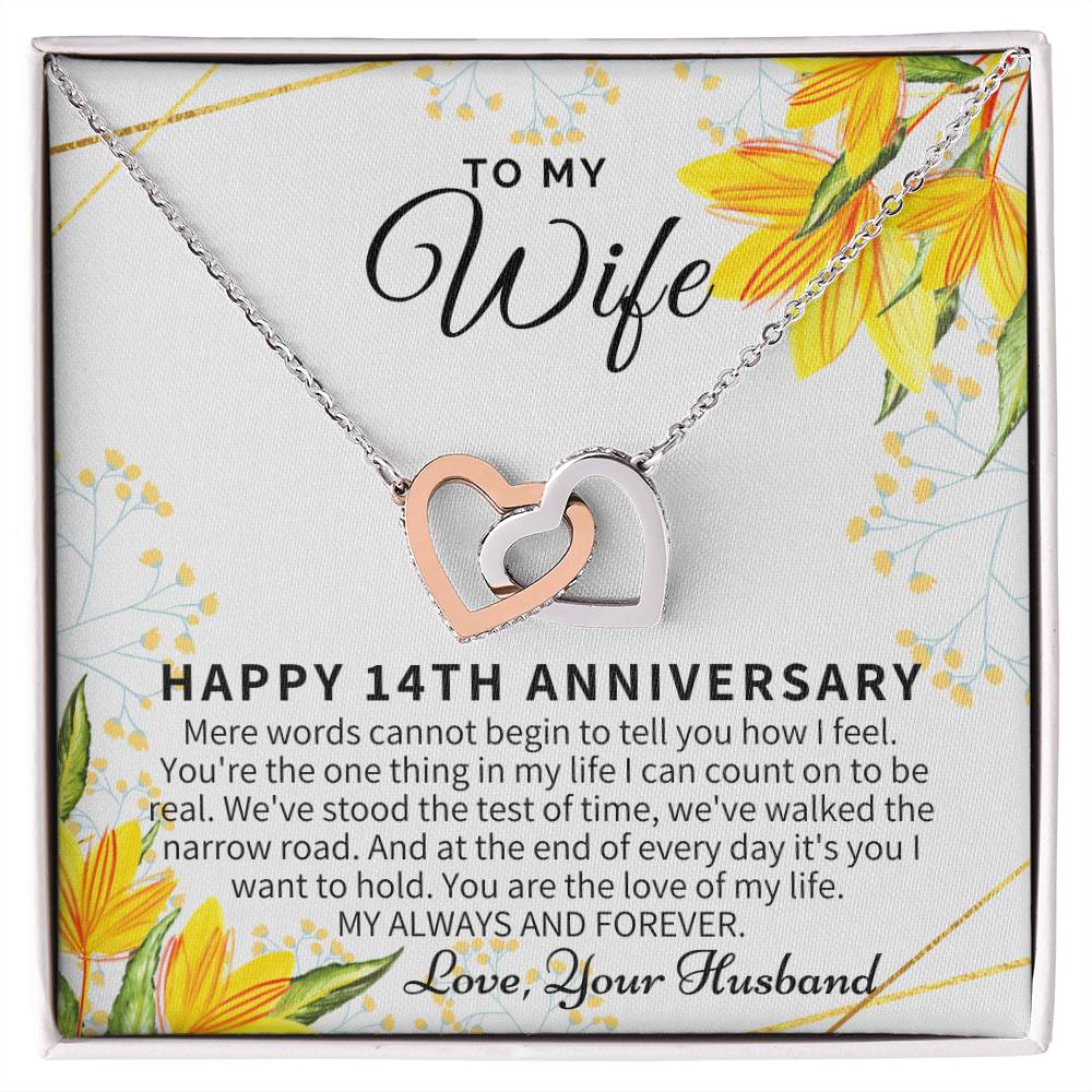 14 Year Wedding Anniversary Gift For Wife 14Th Anniversary Gift For Her 14 Year Anniversary Gift Ideas 14Th Anniversary Gifts Interlocking Hearts Necklace