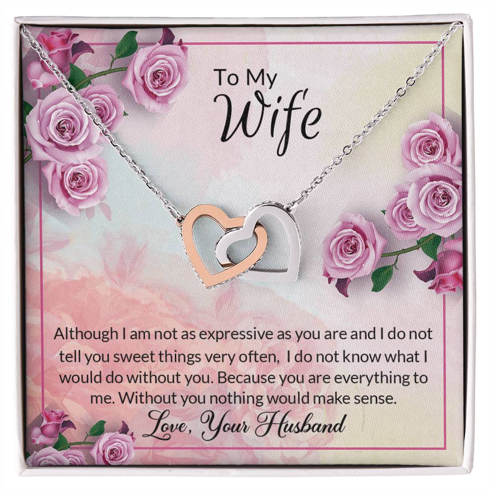 Two Hearts Beat As One Message Card Necklace Interlocking Hearts Necklace