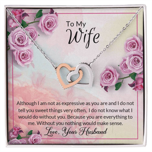 Two Hearts Beat As One Message Card Necklace Interlocking Hearts Necklace