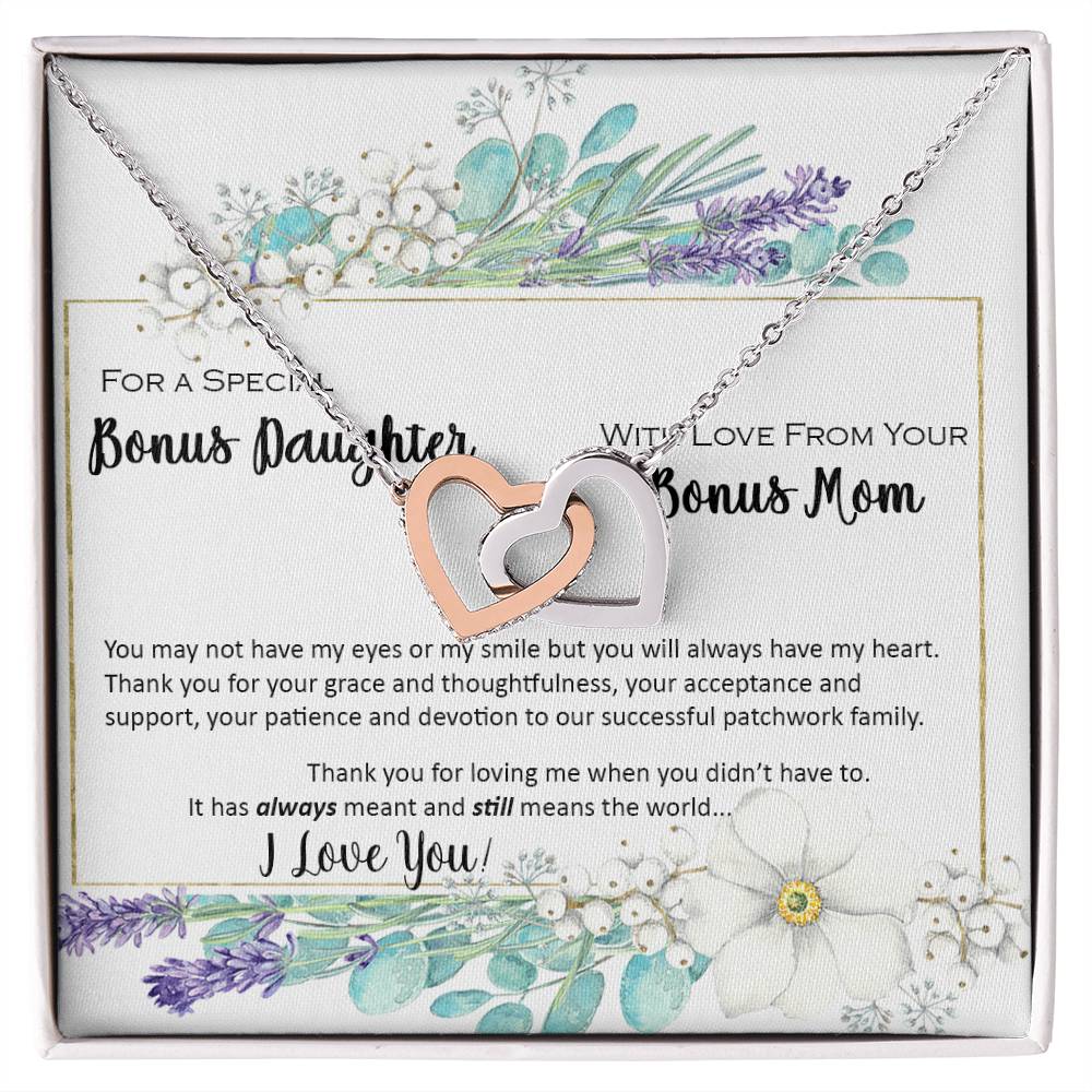 Bonus Daughter From Bonus Mom No Dna But You Have My Heart Interlocking Hearts Necklace