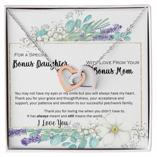 Bonus Daughter From Bonus Mom No Dna But You Have My Heart Interlocking Hearts Necklace