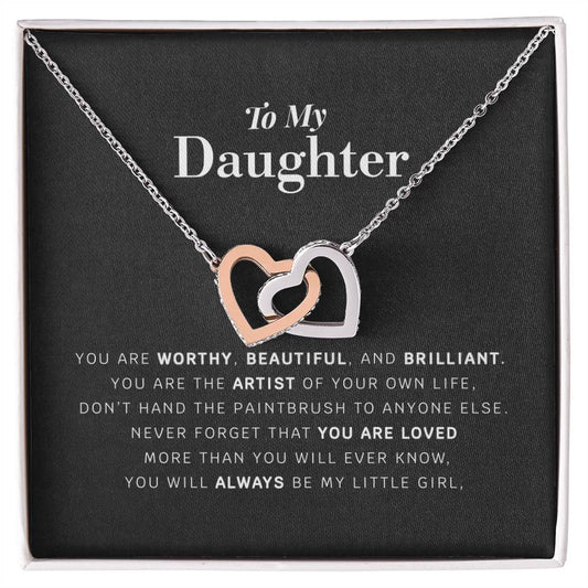 Daughter Necklace Gift From Mom Dad To Our Dear Daughter Present For Christmas Birthday Jewelry For Daughter From Parents Interlocking Hearts Necklace