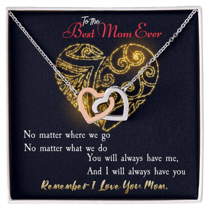 To The Best Mom Ever. Meaningful Present For Mother. Interlocking Hearts Necklace
