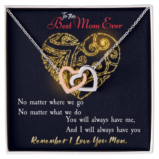 To The Best Mom Ever. Meaningful Present For Mother. Interlocking Hearts Necklace