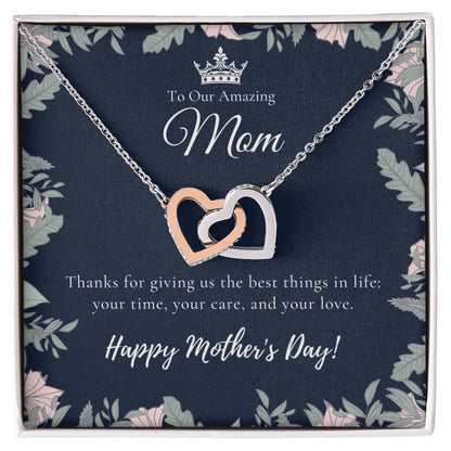 To Our Amazing Mom Necklace Happy Mother’S Day Gift Personalized Mom Gift Mothers Necklace Gift For Mom Best Mom Gift Interlocking Hearts Necklace