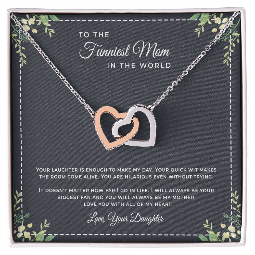 To The Funniest Mom In The World Interlocking Hearts Necklace