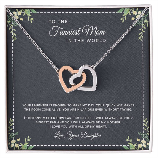 To The Funniest Mom In The World Interlocking Hearts Necklace