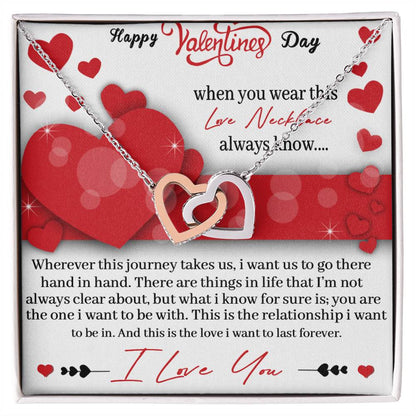 Valentines Day Love Necklace - Gift Interlocking Hearts Necklace