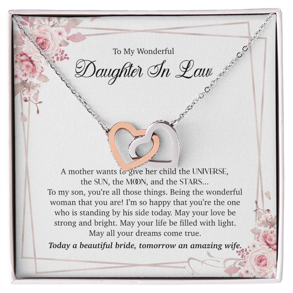 To My Wonderful Daughter In Law - Interlocking Heart Necklace Interlocking Hearts Necklace