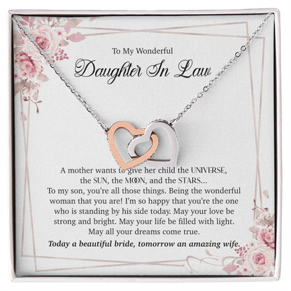 To My Wonderful Daughter In Law - Interlocking Heart Necklace Interlocking Hearts Necklace