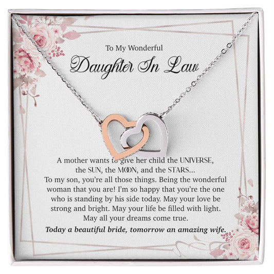 To My Wonderful Daughter In Law - Interlocking Heart Necklace Interlocking Hearts Necklace