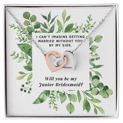 Be Junior Bridesmaid Square Foliage Interlocking Hearts Necklace