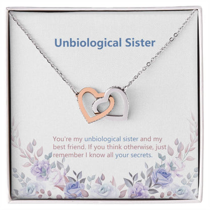 Unbiological Sister Jewelry Heart Necklace -Birthday Or Wedding Gift Interlocking Hearts Necklace