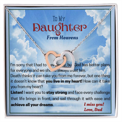 Dad Remembrance Necklace For Daughter - Dad Memorial Gift Interlocking Hearts Necklace