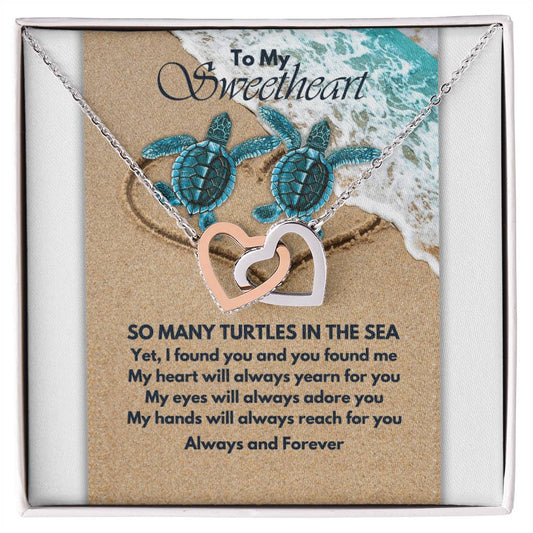 Turtle Love Interlocking Hearts Necklace