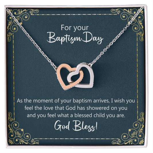 Baptism Gift Necklace - I Wish You Feel The Love Of God Interlocking Hearts Necklace