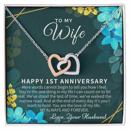 1St Anniversary Gift For Wife 1St Wedding Anniversary One Year Anniversary Gifts First Year Anniversary First Anniversary Gift For Her Interlocking Hearts Necklace