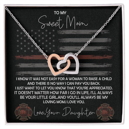 Firefighter Mom Necklace From Daughter - Fire Mom Gift From Daughter Interlocking Hearts Necklace