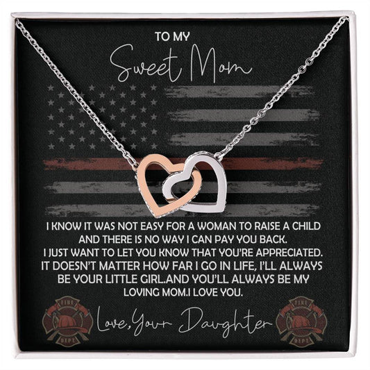 Firefighter Mom Necklace From Daughter - Fire Mom Gift From Daughter Interlocking Hearts Necklace