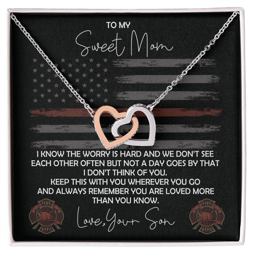 Firefighter Mom Necklace - Firefighter Mom Mother'S Day Gift From Son Interlocking Hearts Necklace