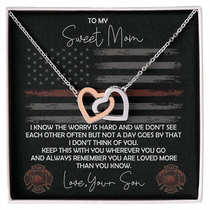 Firefighter Mom Necklace - Firefighter Mom Mother'S Day Gift From Son Interlocking Hearts Necklace