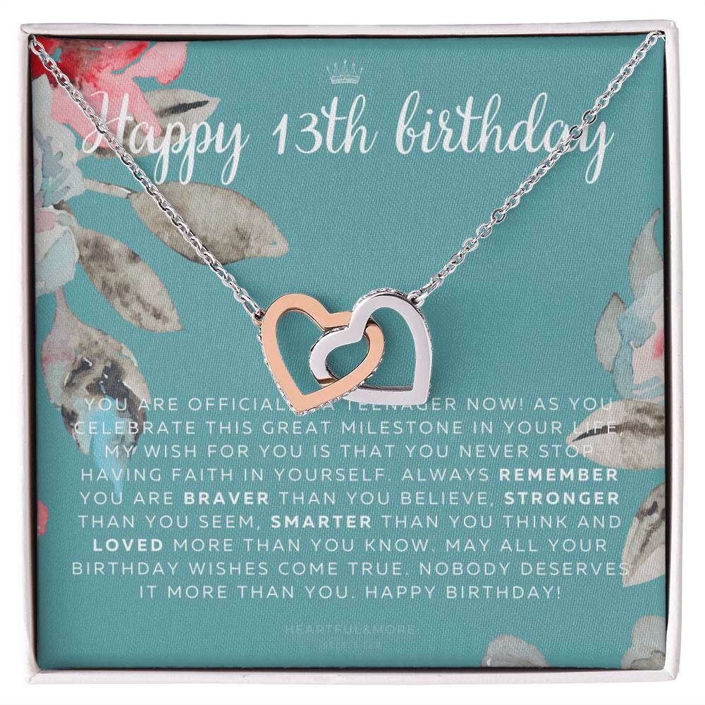 Gift For 13 Year Old Girl Gifts 13Th Birthday Girl 13Th Birthday Gift Thirteenth Birthday Necklace Teen Birthday Gift Official Teenager Interlocking Hearts Necklace