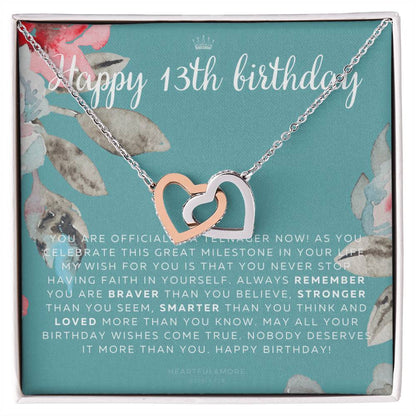 Gift For 13 Year Old Girl Gifts 13Th Birthday Girl 13Th Birthday Gift Thirteenth Birthday Necklace Teen Birthday Gift Official Teenager Interlocking Hearts Necklace