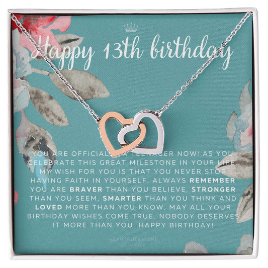 Gift For 13 Year Old Girl Gifts 13Th Birthday Girl 13Th Birthday Gift Thirteenth Birthday Necklace Teen Birthday Gift Official Teenager Interlocking Hearts Necklace