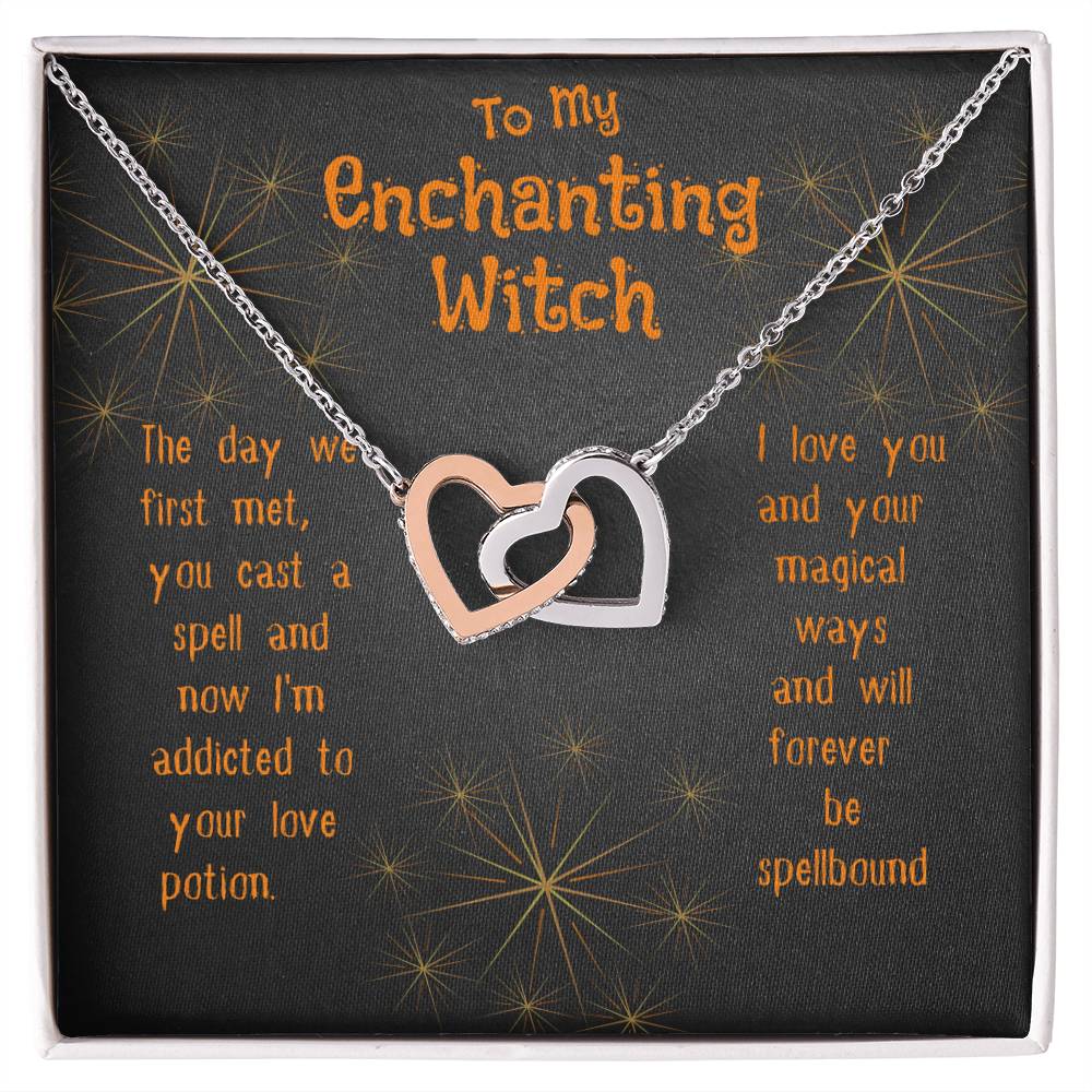 Enchanting Witch Interlocking Hearts Necklace Halloween Gift