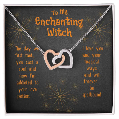 Enchanting Witch Interlocking Hearts Necklace Halloween Gift