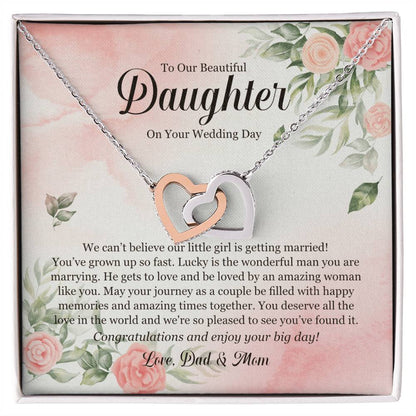 Wedding Day Gift - To My Beautiful Daughter Interlocking Hearts Necklace