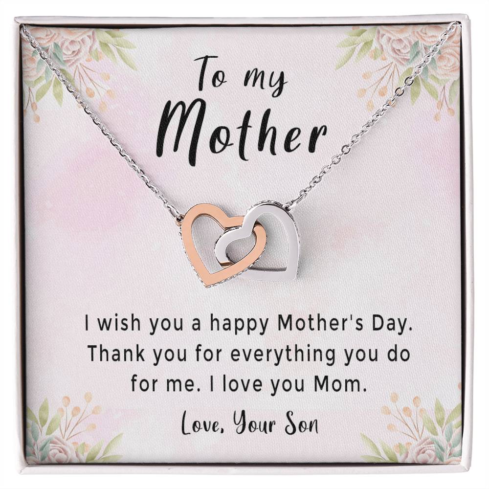 'Thank You For Everything You Do' Necklace Plus Message Card - Amazing Mother'S Day Gift Idea From Son Interlocking Hearts Necklace
