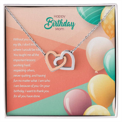 Birthday Edition Thank You Mom! For All You'Ve Done - Interlocking Hearts Necklace