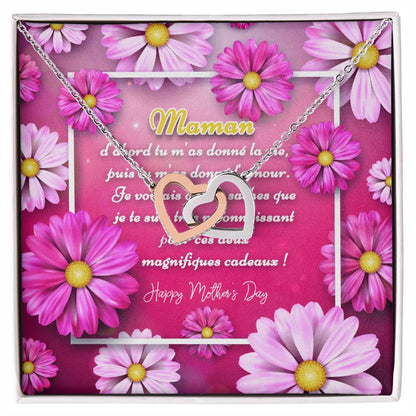 Collier Deux Cœurs Cadeau Pour Fête Des Mères Je T'Aime Maman Interlocking Hearts Necklace