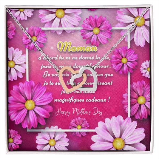 Collier Deux Cœurs Cadeau Pour Fête Des Mères Je T'Aime Maman Interlocking Hearts Necklace