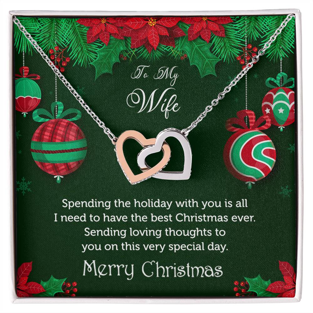 To My Wife - Merry Christmas Rose Gold And Silver Double Heart Necklace Interlocking Hearts Necklace