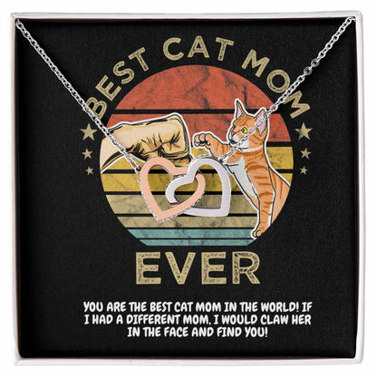 Best Cat Mom Ever Happy Mother'S Day Fist Bump Interlocking Hearts Necklace