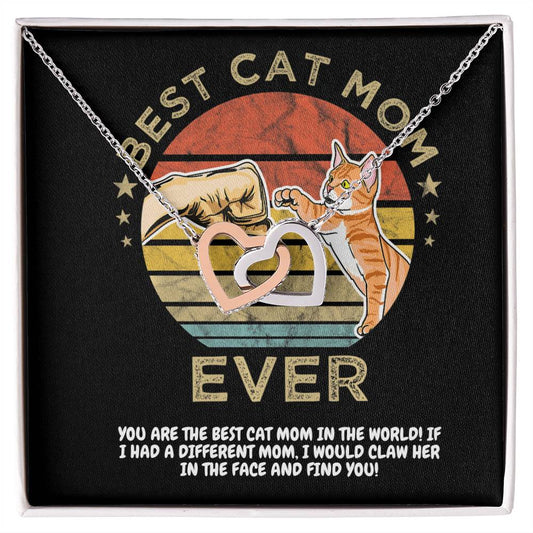 Best Cat Mom Ever Happy Mother'S Day Fist Bump Interlocking Hearts Necklace