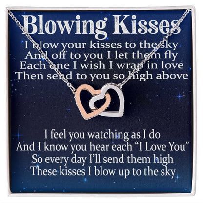 Blowing Kisses Remembrance Necklace Gift Interlocking Hearts Necklace