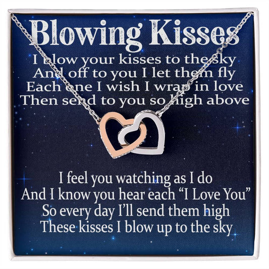 Blowing Kisses Remembrance Necklace Gift Interlocking Hearts Necklace