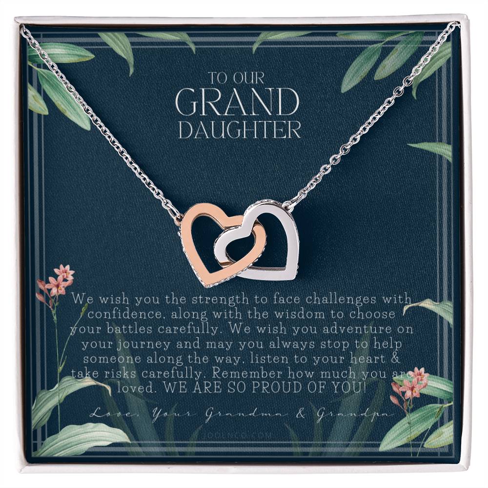 Gift For Granddaughter From Grandma & Grandpa To Our Granddaughter Live Your Dreams Birthday Graduation Christmas Interlocking Hearts Necklace