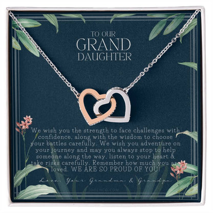 Gift For Granddaughter From Grandma & Grandpa To Our Granddaughter Live Your Dreams Birthday Graduation Christmas Interlocking Hearts Necklace