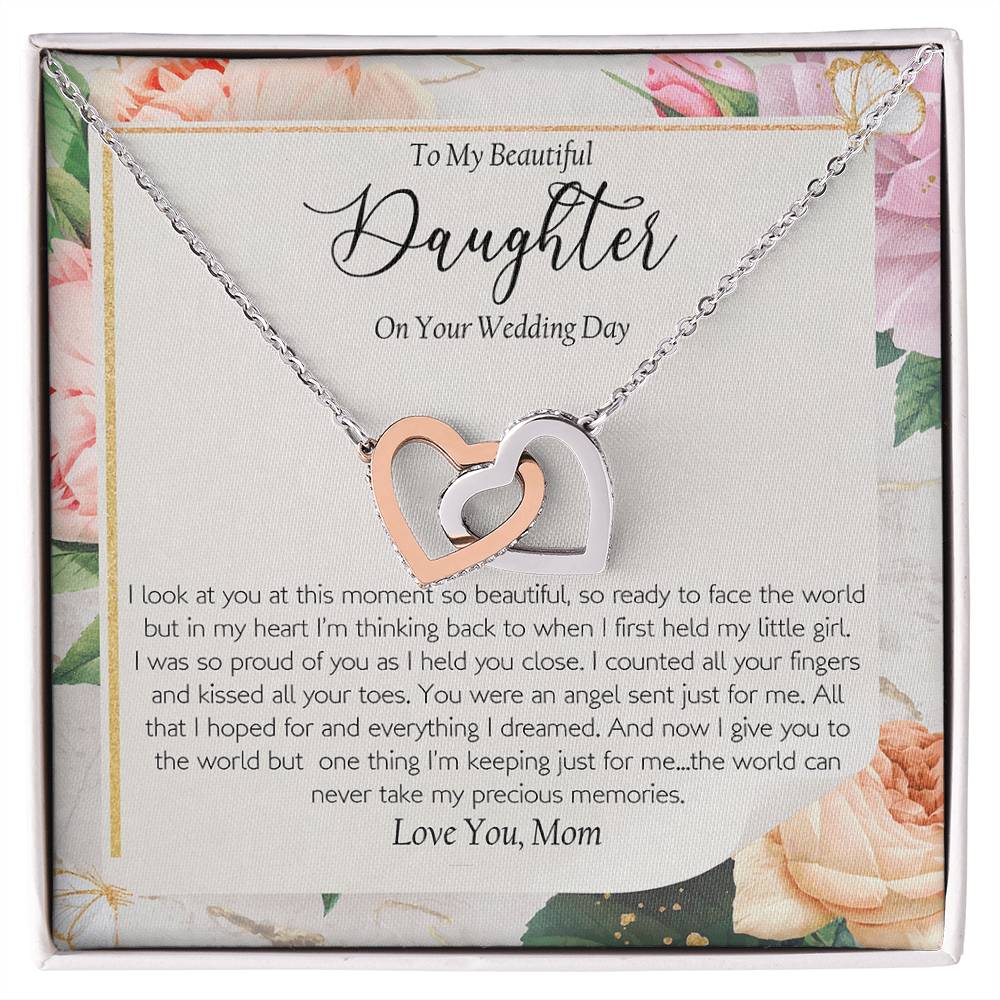 Wedding Day Gift - To My Beautiful Daughter Interlocking Hearts Necklace